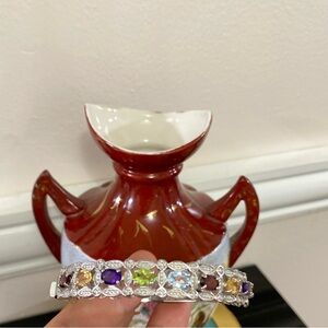 Multi-Gemstone Bangle Bracelet in Sterling Silver